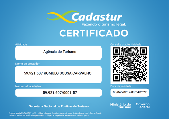 Certificado Cadastur de Agência de Turismo - LumiarTur